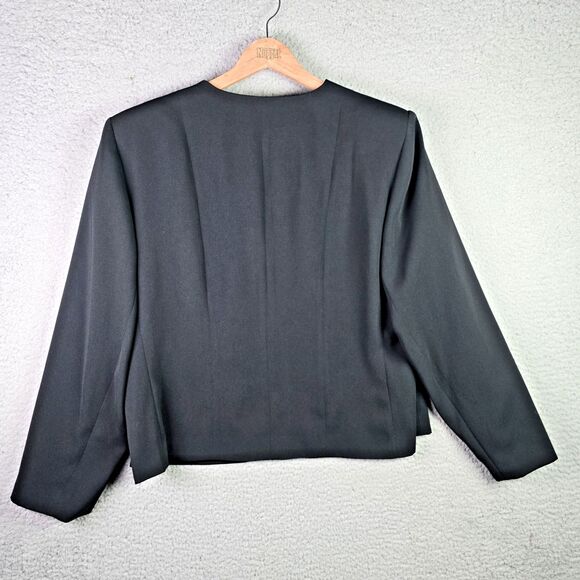 Harvé Benard Black 20W Evening Jacket Pleated Pocket Trim Structured Elegant VTG - Picture 2 of 12